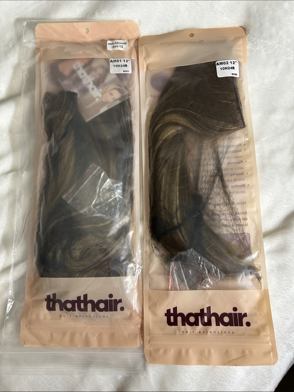 New! Thathair 12" Halo Hair Extensions in Ash-Blonde (1-straight/1-wavy)